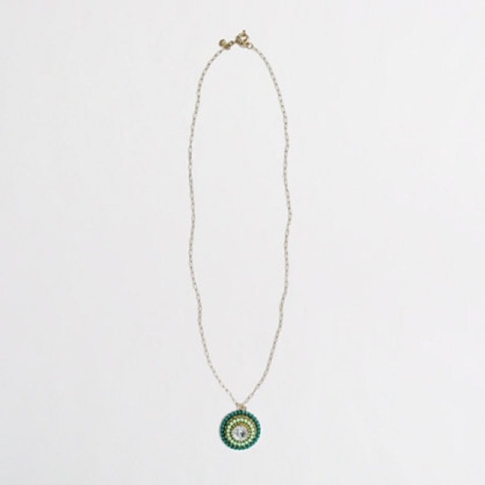 guc j crew gold Crystal & Bead Medallion Necklace